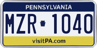 PA license plate MZR1040