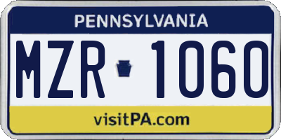 PA license plate MZR1060