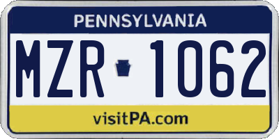 PA license plate MZR1062