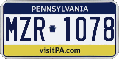 PA license plate MZR1078