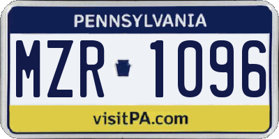 PA license plate MZR1096