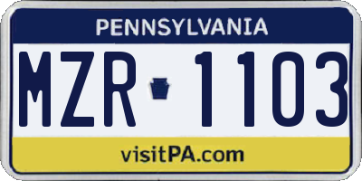 PA license plate MZR1103