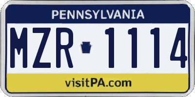 PA license plate MZR1114