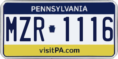 PA license plate MZR1116