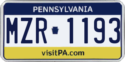 PA license plate MZR1193