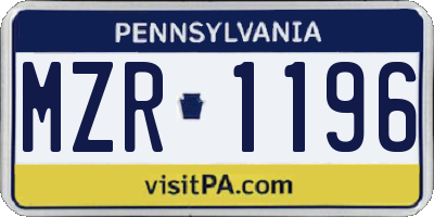PA license plate MZR1196