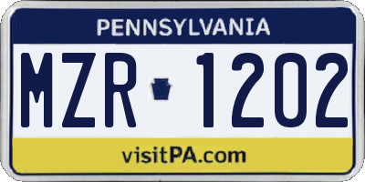 PA license plate MZR1202