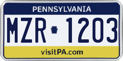 PA license plate MZR1203
