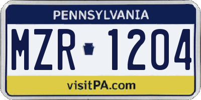 PA license plate MZR1204
