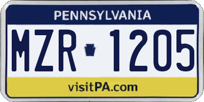 PA license plate MZR1205