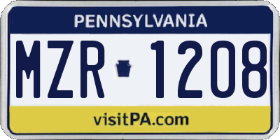 PA license plate MZR1208