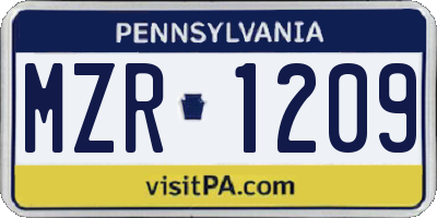 PA license plate MZR1209