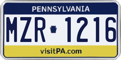 PA license plate MZR1216