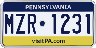 PA license plate MZR1231