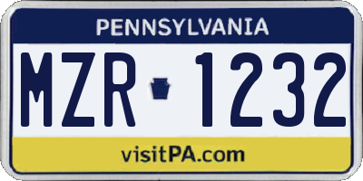 PA license plate MZR1232