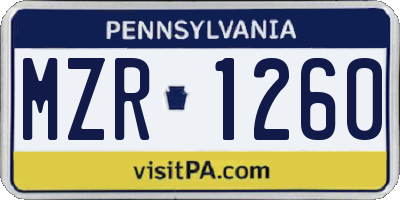 PA license plate MZR1260