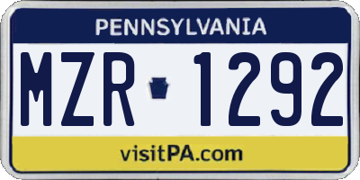 PA license plate MZR1292