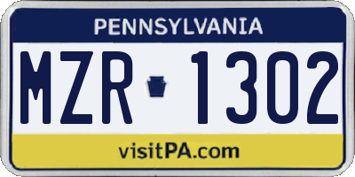 PA license plate MZR1302