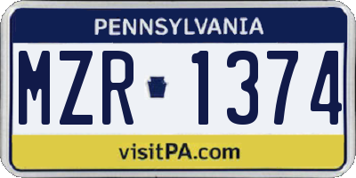 PA license plate MZR1374