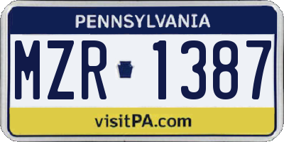 PA license plate MZR1387