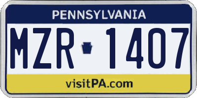 PA license plate MZR1407