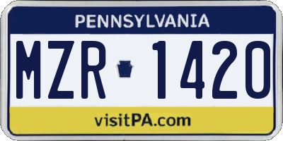 PA license plate MZR1420