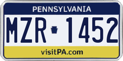PA license plate MZR1452