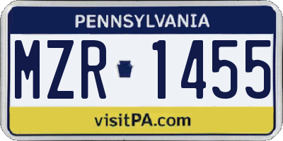 PA license plate MZR1455
