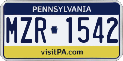 PA license plate MZR1542