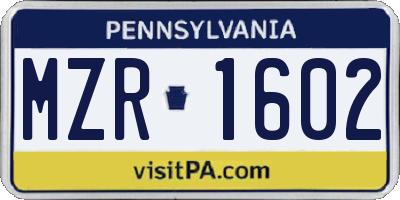 PA license plate MZR1602