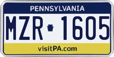 PA license plate MZR1605