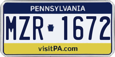 PA license plate MZR1672