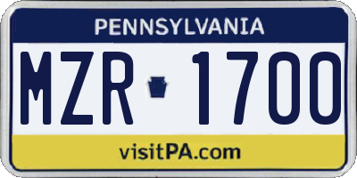 PA license plate MZR1700