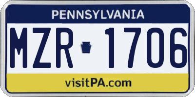 PA license plate MZR1706
