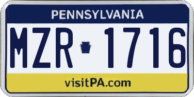PA license plate MZR1716