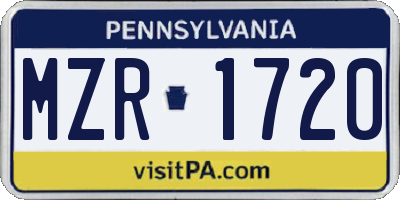 PA license plate MZR1720