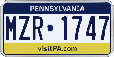 PA license plate MZR1747