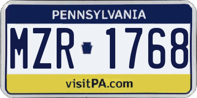 PA license plate MZR1768