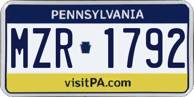 PA license plate MZR1792