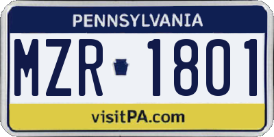 PA license plate MZR1801