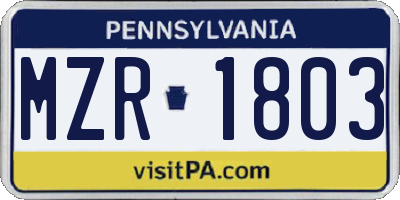 PA license plate MZR1803