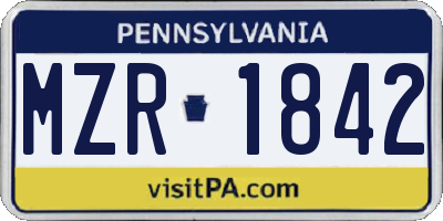 PA license plate MZR1842