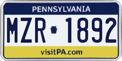 PA license plate MZR1892