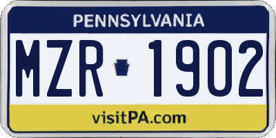 PA license plate MZR1902