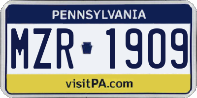 PA license plate MZR1909