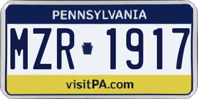 PA license plate MZR1917