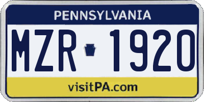PA license plate MZR1920
