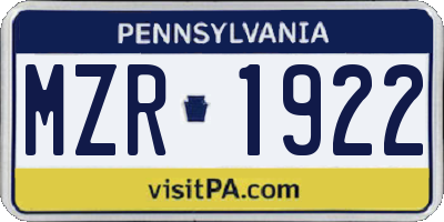 PA license plate MZR1922