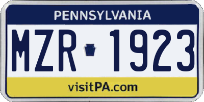PA license plate MZR1923