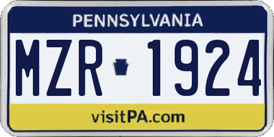 PA license plate MZR1924